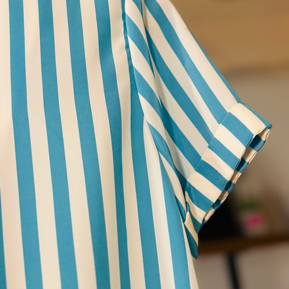 Vintage Handmade Blue White Striped Tunic Blouse Shirt Pockets - Picture 6 of 7